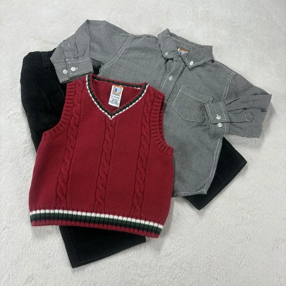 Vtg Y2K Gymboree 3 pc Holiday Cheer Boys 18M-24M Black Red Photos Church Attire